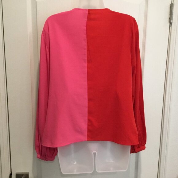 ASOS Colorblock Knot Front Blouse – Bold Red & Pink Statement Top Sz 10 - Picture 6 of 12